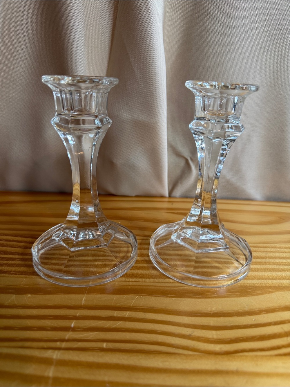 Vintage Libbey Crisa Clear Glass 4" Taper Candlestick Holders - Set of 2